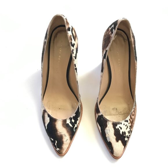 Loeffler Randall Remy Heels Pumps Womens 8 Brown Cream Calf Hair Block Heel Shoe - Picture 3 of 9